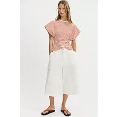 ZARA 자라 슬림핏 스트라이프 티셔츠 - 레드 146747
