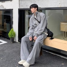 藝術家 韓版潮牌立領純色休閒運動套裝男外套寬鬆闊腿長褲兩件套