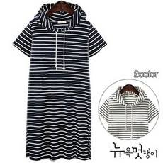 뉴욕멋쟁이 후딩 후드 줄무늬 반팔원피스 (55~99사이즈까지)