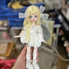 30公分 BJD 改妝娃娃 6分 MJD 娃娃 3D真眼換裝娃娃 女孩禮物, 1個, 銀灰（開蓋,普通體整娃（送禮物