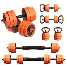 ZTTEN 조립식 덤벨 PVC방청 중량추+바 포함 5in1 (아령+케틀벨+바벨+푸시업 스탠드) 오렌지, 1세트, 20kg