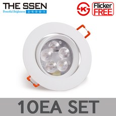 더쎈 LED 다운라이트 3인치 5W 에코 직회전 매입등 AC타입 3개 세트, 화이트바디 전구색(노란빛), 10개