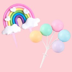 풍선 케이크 미니 픽 풍선 토퍼 생일 케이크 꾸미기, 1세트, 파스텔