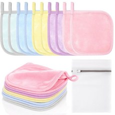VitalCozy 메이크업 리무버 천 10팩 타월 재 한 페이스 지우개 세안용 극세사 수건 여성용 클렌징 저스트 워터 메시 백 포함 핑크 색상 221549, 파스텔 색상