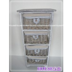 House傢飾鄉村風復古刷白愛心儲物櫃 附深色四籐籃 zakka 限量新款, 刷白