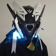 屏幕賽博面具 賽博龐克風 cos DIY純手工製作 充電麵罩 炫酷男女通用 道具個性騎士頭盔 高達萬聖節, 1個, 白色三角燈款+側燈+頭套品質中的NO.1