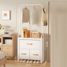 [SMTONE] 스탠드 옷걸이 행거 철제 튼튼한 시스템 서랍 수납형 먼지방지 현관 거실 침실 부직포 서랍, 화이트