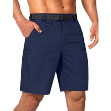 Shallowlulu 남성용 카고 하이킹 반바지 방수 빠른 건조 경량 통기성 전술 반바지 나일론 벨트 포함 미드나잇 블루