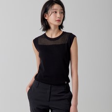 지센 지센 (2컬러) 하프 시스루 슬리브리스 니트 풀오버 LFKTP301