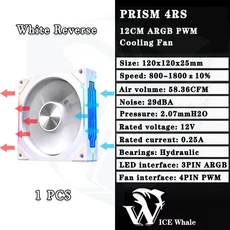 ICE Whale Prism 4RS ARGB PC 케이스 팬 120mm 인피니티 미러 디자인 마더보드 조명 동기화 4PIN PWM CPU, 01 A-RGB, 01 기타, 03 WT Reverse 1PCS