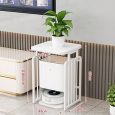 로봇 청소기 장 다용도 수납장 낮은 협탁 보관함 선반 가리기, 화이트 프레임+화이트 세라믹 55x40x65