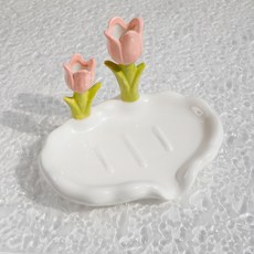 라플렌느 꽃 시리즈 물빠짐 비누받침대 세라믹 비누거치대, 튤립화이트, 1개