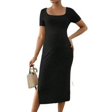 COSYOU 여성용 골지 니트 임산부 캐주얼 롱 드레스 2025 가을 뉴 사이드 스플릿 의류 의상 블랙. L 120777