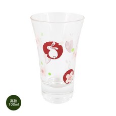 木本硝子 櫻花兔子玻璃清酒杯 日本製復古風冷酒杯 矮款110ml 高款100ml, 1個, 高款(100ml), 100ml