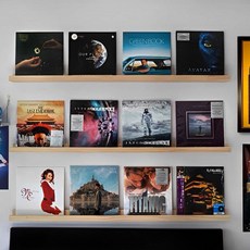 壁掛CD架 黑膠唱片架 免打孔展示架 CD展示架 唱片收納架 木條架, 原木色,長60*6*6