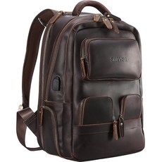 STAR 스타 VISTA Raphael 남성용 15.6인치 빈티지 풀 그레인 가죽 노트북 백팩 멀티 포켓 캐주얼 아웃도어 비즈니스 여행 배낭 YKK 지퍼 다크 브라운, STAR VISTA Raphael 남성용 15.6인치, 1개