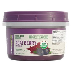 BareOrganics Acai 파우더 - 슈퍼푸드 파우더 동결 건조 아사이 베리 파우더 118.3ml(4온스), 1개, 114g