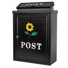 黑色向日葵裝飾信箱，安全鎖大容量郵箱，戶外信件收納箱, 向日葵信箱