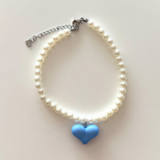 강아지 고양이 진주목걸이 반려견 애완견 목걸이 줄 하트목걸이 6컬러, 1개, 스카이