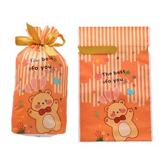 시선레드 구디백 간식 포장 리본 선물봉투 하이시브 복주머니(23*15*6cm), 오렌지 곰돌이, 24매