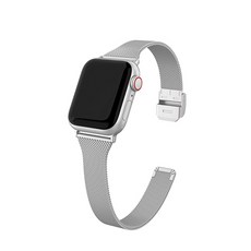 체크히어 애플워치 6/5/4/3/SE 슬림라인 밀레니즈 루프 메탈 스트랩 밴드 줄질 실버 (38 40mm 호환)
