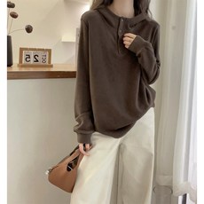 奈看服飾 雙面暖絨紐扣連帽帽Tee 磨毛保暖寬松顯瘦內搭打底衫上衣