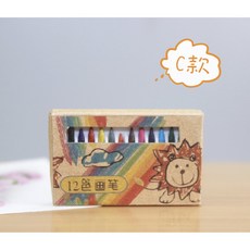 隨草憶境 迷你仿真彩色蠟筆12色套裝 L202 食玩微縮場景模型, 1個, 一盒入（獅子圖樣紙盒+12色蠟筆）