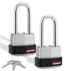 Kwikset 강화 스틸 걸쇠가 있는 라미네이트 자물쇠 야외 게이트 및 펜스 잠금 장치 3.4cm(1-3/4인치) 바디 3.2cm(1-1/16인치) 걸쇠 1팩 실버, 2" Shackle, 2, 1
