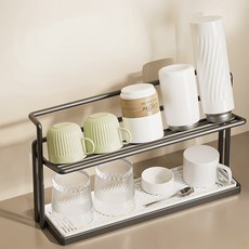 러빙랩 2단 컵정리대 물빠집 선반 컵걸이 건조대 LLA2509, 블랙