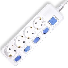 개별스위치+과부하차단 KC인증 접지 2800W 절전 콘센트 4구 멀티탭, 1개, 화이트(파란스위치), 1.5m