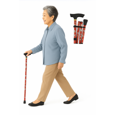 플로엔트 초경량 꽃무늬 접이식 지팡이 어르신 길이 조절 패션 휴대용 지팡이, 1개, 레드(Led)