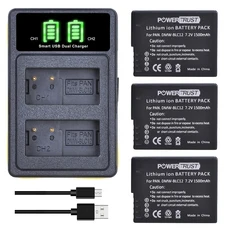 호환 PowerTrust DMW-BLC12 배터리 + 파나소닉 Lumix DMC-FZ200 FZ300 FZ1000 FZ2500 G5 G6 G7 GX8용 LED U