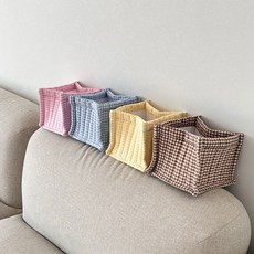체크 패브릭 정리함 기저귀바구니 장난감정리함 바스켓 화장품 정리함, 1개, 팡크