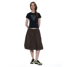 매장정품 파르티멘토 PARTIMENTO WOMEN 프릴 웨이스트 퍼프 미디 스커트_브라운 PW-2568BR 688425