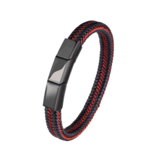 恩悠數位 NU 能量手環 女款 鈦鍺手環 運動手環 時尚磁扣編織手環, 紅黑, 1個