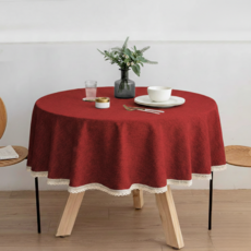 아지랩 모던 레이스 원형 방수 식탁보, 1개, 120cm, 버건디