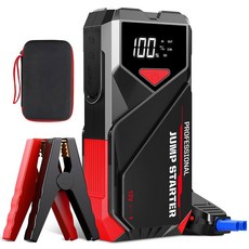 자동차 배터리 점프 스타터 4000A 점퍼 케이블이 있는 휴대용 충전기 12V 자동 모든 가솔린 10 0L 디젤 엔진용 박스 블랙 레드, A12 2500A