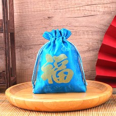 행운공방 고급 전통 복주머니 5가지 색상 답례품 외국인 선물 포장 비단 자수, 2개, 하늘색