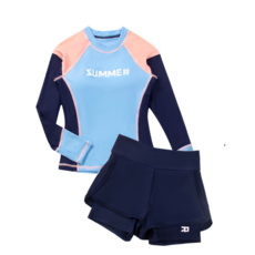 流行兒童款夏季藍色防曬泳裝組