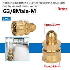 1/4" 고압 와셔 어댑터 퀵 커넥터 릴리스 피팅 파워 빠른 연결 커플러, 06 3l8 Male-M(Brass)