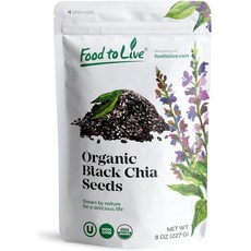 유기농 치아 씨앗 8 온스 — 블랙 비건 코셔 Non Food to Live - Organic Black Chia Seeds 8 Ounces Non-GMO Whole, 8 온스 (1팩), 1개