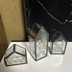 幾何黑色玻璃金屬燭臺 三件套 復古客廳裝飾擺飾, 三件套燭臺