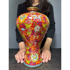 景泰藍花卉紋飾銅胎景泰藍花瓶, 紅