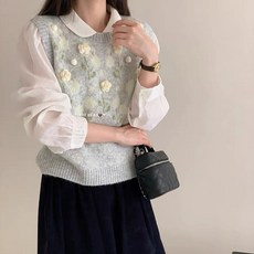 2023 가을 패션 조끼 한국 스타일 레이어드 통근 니트 루즈핏 만능 조끼 스웨터 입체 크로셰 탑