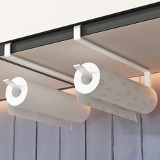 DOA 주방 무타공 공중 거꾸로 키친타올 걸이 캐비닛 행주 롤 랩 보관대, 흰색 티슈 홀더 1개