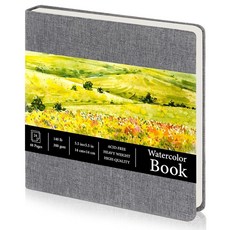 Tenceur 14cm x 14cm(5.5인치 x 5.5인치) 수채화 스케치북 저널 스퀘어 수채화 노트북 콜드 프레스 63.5kg(140파운드) 300gsm 면 종이 48페이지, 1, 예술적