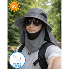 쿨릭스 풀커버 냉감 사파리모자 통풍 메쉬 자외선차단, 그레이