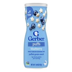 Gerber 퍼프 곡물 퍼프 스낵 생후 8개월 이상 블루베리 맛 42g (1.48oz) Gerber (거버), Gerber, 퍼프, 곡물 퍼프 스낵, 생후 8개월 이