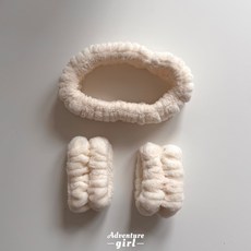 JOJO 奶油小熊洗臉髮帶手腕帶組, 1個, 奶白基本款
