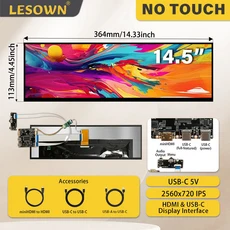 LESOWN 긴 스트레치 스크린 14.5 인치 IPS 터치 2560x720 QHD 1500:1 USB-C HDMI 스트립 바 보조 디스플, 01 14.5in no touch